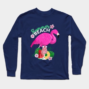 Summer beach with flamingos and drink's Long Sleeve T-Shirt